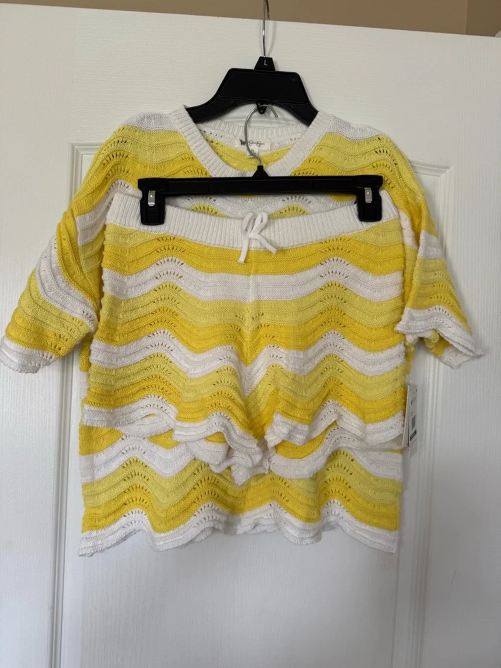 Jessica Simpson Yellow and White Knit Wave-Stripe Skort Shorts